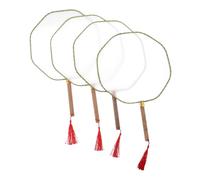 ARTSEWPLY 4pcs Round Paddle Fans Blank for DIY Painting Long Handle Handheld Fan Compatible with Watercolors Acrylics Chinese Style for Weddings Souvenirs Family Art Crafts