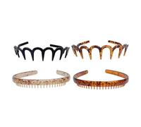 ARTSEWPLY 4Pcs Unisex Hard Plastic Hair Hoop Set with Antiskid Sawtooth Design, Sturdy U-Shaped and Oxford Resin Hairbands in Deep Coffee and Black for Daily Hair Styling