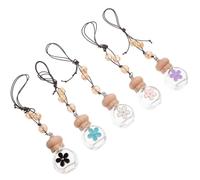 ARTSEWPLY 5pcs 8ml Car Hanging Perfume Bottles Pendant Set with Colorful Daisy Caps, Crystal Four-leaf, Car Essential Oil Diffuser for Interior Air Freshening