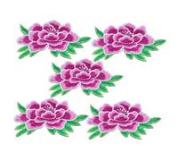 ARTSEWPLY 5Pcs Floral Iron Patches for Clothes Bags Hats DIY Decorative Sew Applique Repair Materials Small Purple Embroidered Peony Design