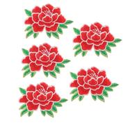 ARTSEWPLY 5Pcs Flower Iron Patches Embroidery Appliques for Clothes Jeans Bags Medium Red Peony Design with White Edges Easy to Iron Repair and Decorate Clothing Accessories