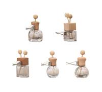 ARTSEWPLY 5pcs Glass Car Aroma Diffuser Bottles Wooden Caps Empty Essential Oil Perfume Bottles for Car Air Fresheners Suitable for Vehicle Interior Decoration Random Style