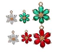 ARTSEWPLY 6pcs Crystal Flower Charms Golden Plated Alloy Rhinestone Pendants for Jewelry Making DIY Necklace Bracelet Earring Craft Supplies with Color Retention and Tarnish Resistance