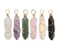 ARTSEWPLY 6pcs Natural Stone Hexagon Crystal Pendants with Wire Wrap for DIY Jewelry Making Stylish Hanging Ornaments for Necklaces Bracelets Bags and Home Decor