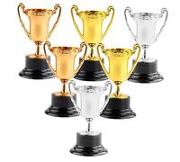 ARTSEWPLY 6pcs Plastic Award Trophy Cups for Party Celebration Competition Rewards Gold Silver Bronze Color Easy to Hold Champion Prize Props for Motivating Winners and Decor