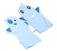 ARTSEWPLY Animal-shaped Bath Gloves 2pcs Large Baby Exfoliating Shower Mitts Cute Shark and Blue Puppy Body Scrubbing Mitts for Gentle Skin Cleaning