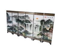 ARTSEWPLY Antique Style Mini Folding Screen Divider Panel Ornamental Screen Model for Home Office Bedroom Decoration Dual-sided Pattern Small Partition Wall with Natural Texture and Sturdy