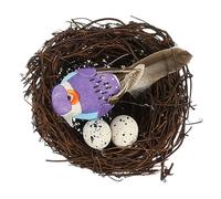 ARTSEWPLY Artificial Rattan Bird Nest with Small Bird and 2 Artificial Eggs for Garden Decor and Craft Suitable for Tree and Cage Display Random Color Random Color