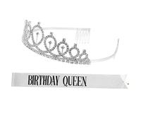 ARTSEWPLY Birthday Queen Crown Sash Set - Elastic Cloth Shoulder Strap Comfortable Crown Headband for Girls Party Dressing Accessories Birthday Party Photo Props
