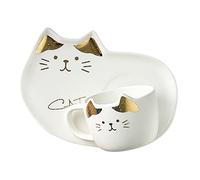 ARTSEWPLY Fashionable Cat Design Ceramic Milk Mug and Juice Cup with Saucer White Porcelain Coffee Cup for Home Office Hotel Gift
