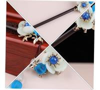 ARTSEWPLY Folk-custom Wood Hair Stick with Azure Stone Agate Flowers Ancient Style Hairpin for Women Decorative Updo Hair Accessories for Thick and Long Traditional Chinese Headdress
