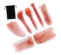 ARTSEWPLY Gua Sha Massage Tools Set 7pcs Pink and Black Velvet Storage Bag, Facial Massager Scraping Comb Boards for Face and Muscle Therapy, Manual Acupuncture Massager for Relaxation and Sculpting