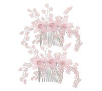 ARTSEWPLY Handmade Wedding Hair Comb Crystal Hairpins Rhinestone Crystal Hair Comb Wedding Flowers Metal Pink