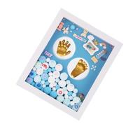 ARTSEWPLY Handprint Footprint Photo Frame Keepsake Set Medium Blue Gold Paint Memory DIY Gift for Newborn Boys