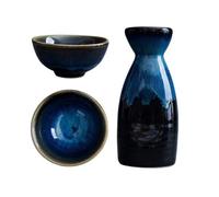 ARTSEWPLY Japanese Traditional Sake Kettle and Ceramic Wine Cups Set, Vintage Blue Starry Glaze Saki Pot with 2 Sake Cups, 3pcs Japanese Rice Wine Serving Set for Dining and Entertaining