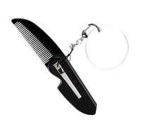 ARTSEWPLY Men's Foldable Pocket Comb with Fine Tooth Keychain and Small Oval Mirror for Beard Grooming Travel Compact Lightweight