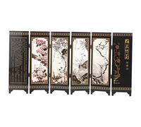 ARTSEWPLY Mini Chinese Style Wooden Folding Screen Divider Antique Lacquer Desktop Art Craft with Six Panels Portable Home Decor for Office Bedroom and Tabletop Display