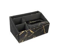 ARTSEWPLY Multifunctional Leather Tissue Box with Compartments Desktop Organizer for Remote Controls and Stationery Black Gold Marble Pattern Storage for Living and Office