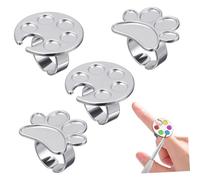 ARTSEWPLY Nail Art Mixing Trays Nail Ring Pallets 4Pcs Stainless Steel Ring Color Plates Designs and Professional Manicure at Home Or Salon Use