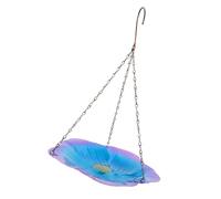 ARTSEWPLY Outdoor Hanging Bird Feeder Platform Sturdy Iron Metal Bird Seed Tray for Garden Backyard Window Use Wild Food Feeder Ornament in Blue Purple Floral Design Gift for Lovers
