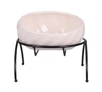 ARTSEWPLY Pale Pink Ceramic Pet Bowl with Iron Frame Rack Elevated Dog Cat Feeding Dish Comfortable Neck Support Non-slip Stable Water and Food Feeder for Pets