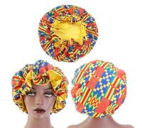 ARTSEWPLY Printed Satin Shower Cap for Women with Elastic Band, Double-layer round Sleeping Bathing Bonnet, Yellow Floral Ruffled Edge Hair Cover for Spa and Home Use