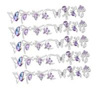 ARTSEWPLY Purple Bowknot Rhinestone Nail Charms Butterfly Star Mixed Style Nail Art Accessories for DIY Crafts Versatile Dark Gothic Bow for Jewelry Making and Scrapbooking