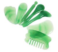 ARTSEWPLY Resin Gua Sha Massage Tool Set 7pcs Foot and Face Massager Tools Green Jade Shape Scraping Comb for Body Therapy and Muscle Relaxation