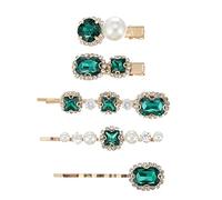 ARTSEWPLY Rhinestone Hair Clip Girl Hair Barrette 5pcs Set Vintage Emerald Green Crystal Pearl for Women and Girls Stylish Headdress for Daily and Party Use