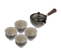 ARTSEWPLY Rotatory Ceramic Tea Kettle Chinese Style Household Teapot with Filter for Loose Leaf Brewing Porcelain Tea Pot with Side Handle Includes One Pot and Four Cups for Afternoon