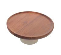 ARTSEWPLY Rustic Acacia Wood Footed Dessert Stand Raised Wooden Fruit Plate for Serving Dry Fruits Pastries Snacks Multipurpose Kitchen and Table Riser Easy to Clean