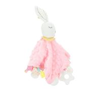 ARTSEWPLY Soothing Security Tag Blanket with Stuffed Rabbit Soft Sensory Comforter for Newborns Year Calming Relief with Easy-Grip Texture Tags for Sleep and Mood Soothing