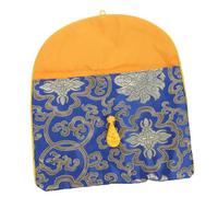 ARTSEWPLY Vintage Ethnic Style Embroidery Books Storage Pouch, 17x13cm Blue Brocade Buddhist Scriptures Bag for Music and Zen Book Organization