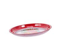 ARTSEWPLY Vintage Red Enamel Plate Old Fashioned Household Fruits Tray with Retro Floral Pattern Round Enamel Dish for Family Gatherings Weddings Festivals and Daily Use
