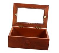 ARTSEWPLY Vintage Retro Trinket Box Small Wooden Storage Case with Glass Window and Flip Cover Elegant Jewelry Organizer for Desktop Sundries Pine Wood Construction with Lid for Versatile