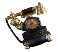 ARTSEWPLY Vintage Simulation Telephone Desktop Clock Model Golden Resin Decorative Craft for Home Office Bedroom Living Creative Tabletop Adornment and