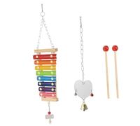 ARTSEWPLY Wooden Chicken Xylophone Foraging with Heart Mirror for Pet Cage Hanging Hook Reduces Loneliness and Stress Fun and Chicken Coop