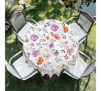 ARTSGOO Multicolored flowers Round Tablecloth 60 Inch Durable Wipe-Clean Waterproof Table Cloth for Dining Table, Kitchen, Party, Wedding & Outdoor Use - Multicolored flowers