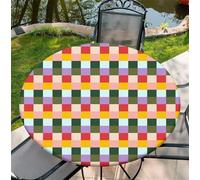 ARTSGOO Round Fitted Tablecloth with Elastic Edge Design Waterproof Outdoor Fitted Table Cover Wipeable Table Cloth for 44" Round Tables - Colorful Plaid