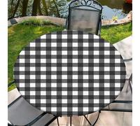 ARTSGOO Round Fitted Tablecloth with Elastic Edge Design Waterproof Outdoor Fitted Table Cover Wipeable Table Cloth for 36" Round Tables - Black And White Plaid