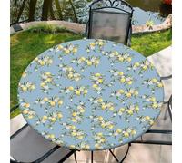 ARTSGOO Round Fitted Tablecloth with Elastic Edge Design Waterproof Outdoor Fitted Table Cover Wipeable Table Cloth for 44" Round Tables - Lemon