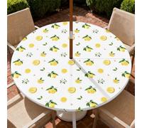 ARTSGOO Round Outdoor Tablecloth with Parasol Hole 150cm/60in, Lemon Wipeable Waterproof Elastic Edge Fitted Table Cover for Patio, Garden & Terrace Dining - Durable Non-Woven Fabric