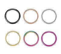 Artskin 6pcs Titanium Nose Ring Hoops Septum Hinged Nose Rings 20G 18G 16G Diameter 6mm-10mm Black/Silver/Gold/Rose Gold/Pink/Rainbow Cartilage Conch Helix Rook Hoop Earrings (16 Gauge, 1.2x10mm)