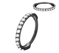 Artskin Grade 23 Titanium Hinged Nose Rings CZ Hoops Body Piercing Rings Helix Cartilage Rook Earrings 20G Diameter 10mm Cubic Zirconia Rings Black
