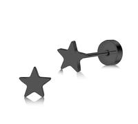 Artskin Women Flat Back Stud Earrings Titanium Hypoallergenic Girls Earrings Studs for Sensitive Ears Simple Classic 5mm Flat Stud Earrings for Cartilage (Star - Black)