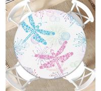 artslion Outdoor round tablecloth with elastic band Ø 44in(110cm) Elastic Garden Tablecloth with Colorful dragonfly Pattern