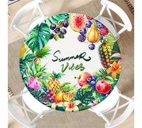 artslion Outdoor Round Tablecloth with Elastic Band 36 In（90Cm Elastic Garden Table Cover Wipe Clean with Colorful summer fruits