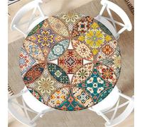 artslion Outdoor Round Tablecloth with Elastic Band 36In-90cm Elastic Garden Tablecloth with Retro patchwork Pattern Fits 31"-35" Wide Tables
