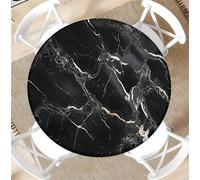 artslion Outdoor Round Tablecloth with Elastic Band 44In-110cm Elastic Garden Tablecloth with Black Marble Pattern Fits 38"-42" Wide Tables