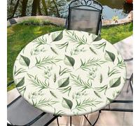 artslion Outdoor Round Tablecloth with Elastic Band 44In-110cm Elastic Garden Tablecloth with Fresh green Pattern Fits 38"-42" Wide Tables